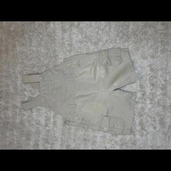 babyGAP utility tan linen/cotton bib-style cargo overalls Size 18-24M - Picture 1 of 7